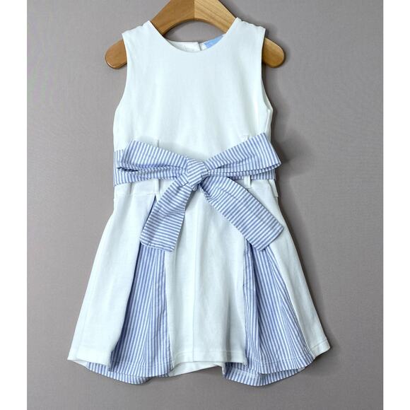 Bella Bliss Sleeveless White Pique Stratton Dress w/Blue Stripe Sash Girls 3 Yrs - Picture 1 of 5